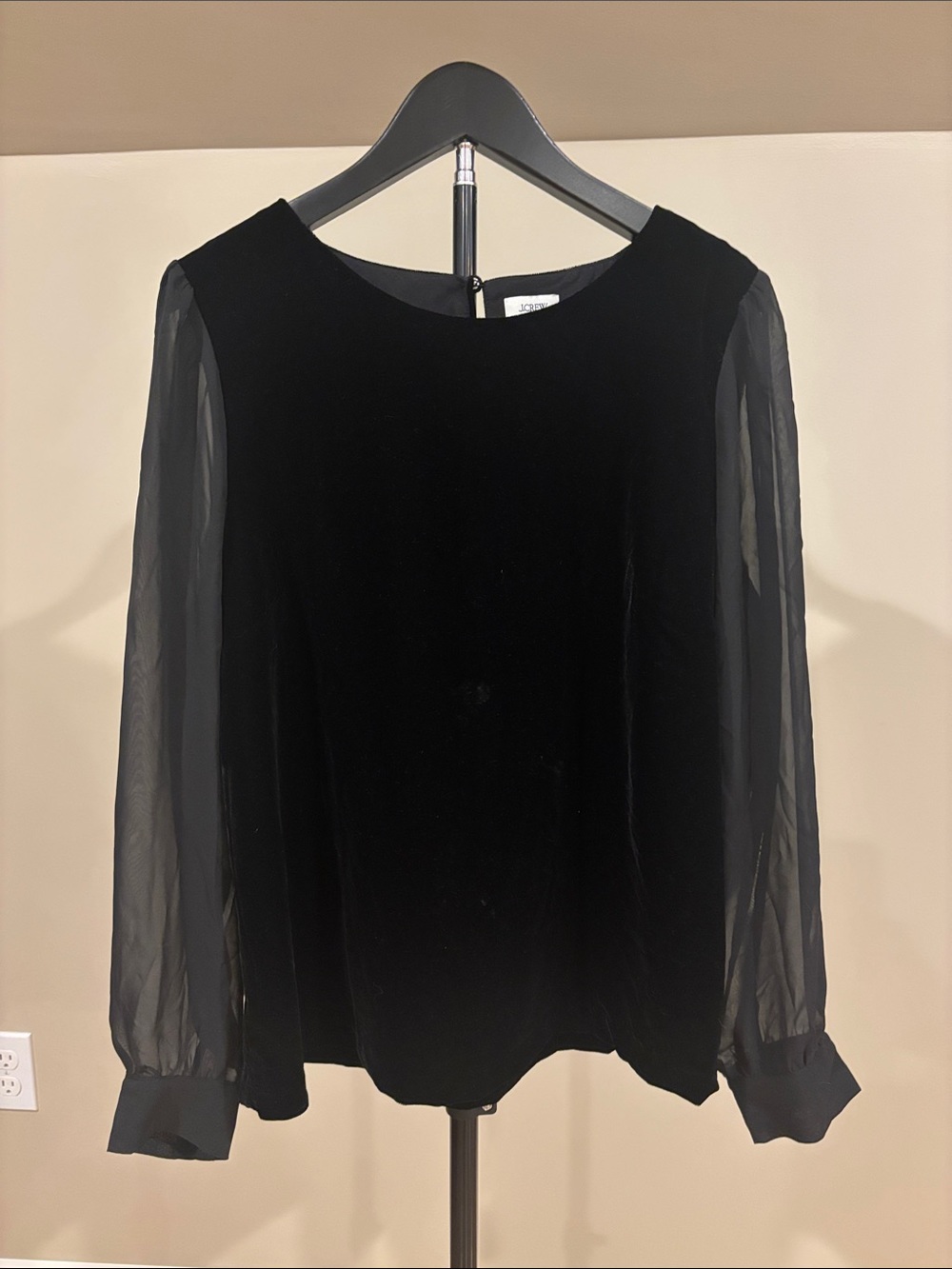 J crew FactoryBlack Velvet & Sheer Sleeve Blouse - Picture 1 of 2